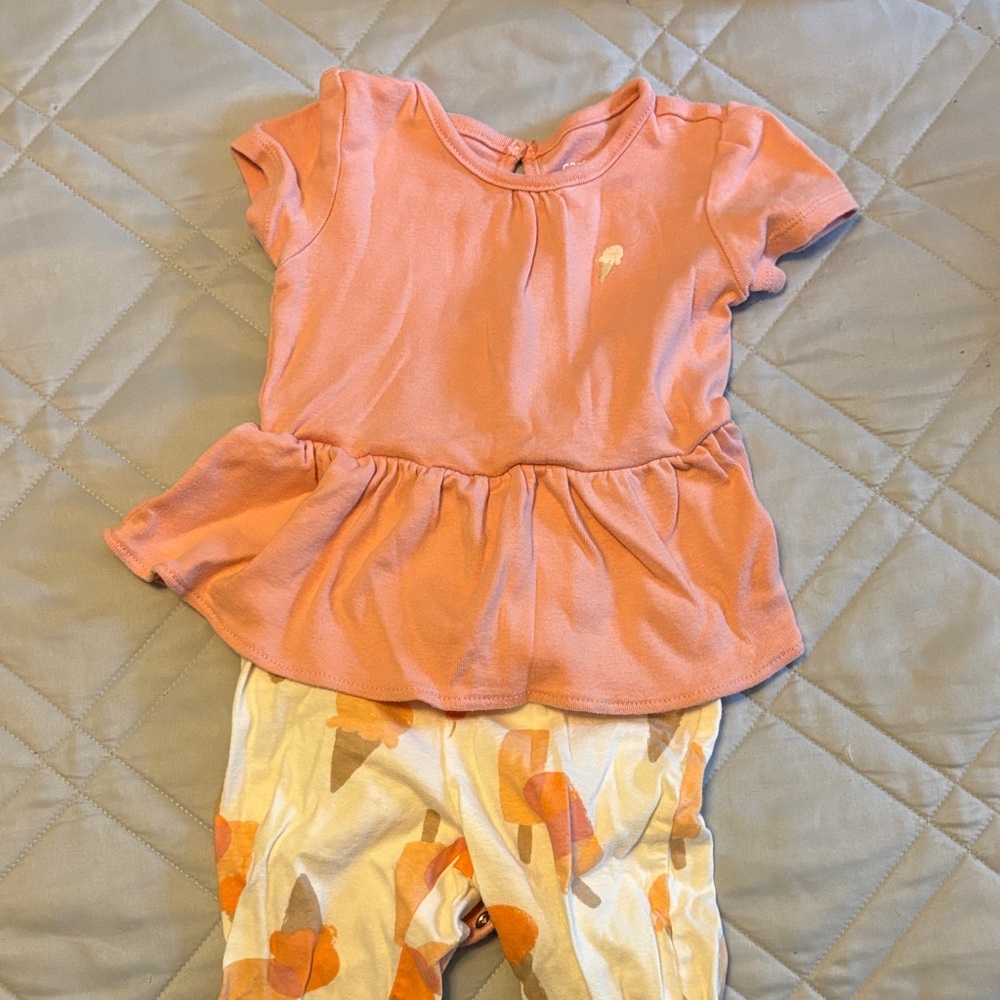 Pink Peplum Top and Ice CreamPatterned Leggings Set